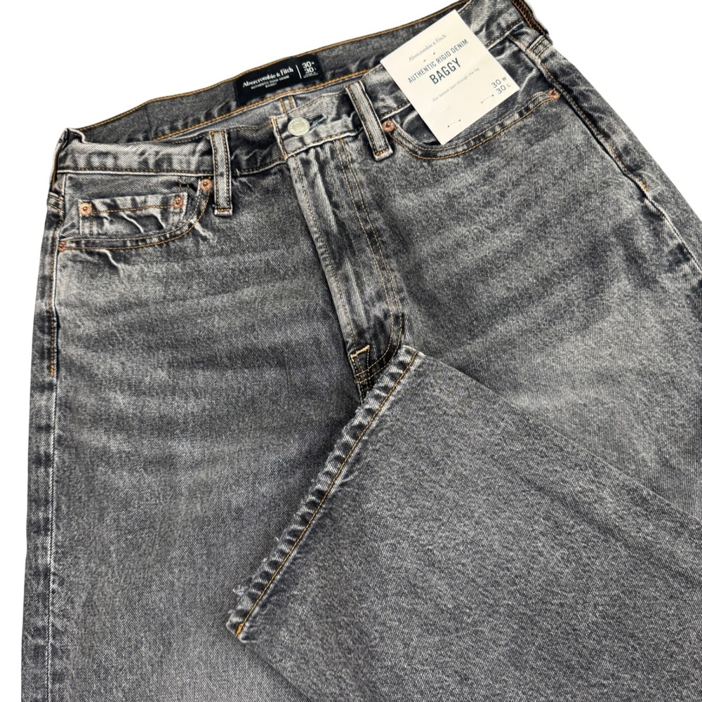 Abercrombie & Fitch Authentic Rigid Denim Baggy Jeans Men 30x30 Washed Black NEW